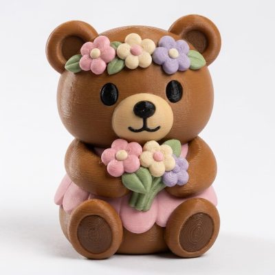 Flower Girl Chonky Teddy Bear Cub Collectible Figurine - Unique Desk Decor for Adults – 3D Printed in Canada — 3D Printed Bears by 3DCentral