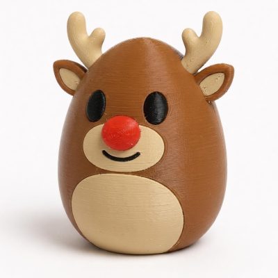 Rudolph Reindeer Eggling Collectible Figurine - Unique Desk Decor for Adults – 3D Printed in Canada — 3D Printed Figurines by 3DCentral