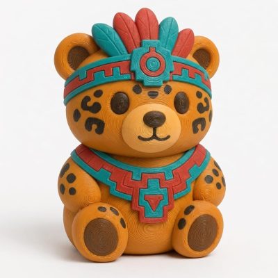 Aztec Jaguar Warrior Teddy Bear Cub Collectible Figurine - Unique Desk Decor for Adults – 3D Printed in Canada — 3D Printed Bears by 3DCentral