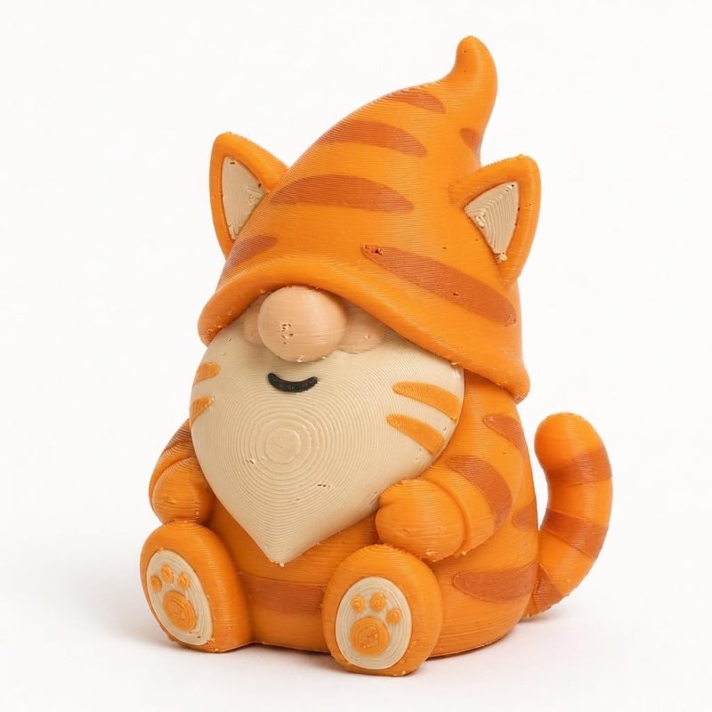 Orange Tabby Cat Gnome Collectible Figurine - Unique Desk Decor for Collectors – 3D Printed in Canada