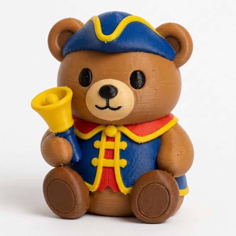 Town Crier Teddy Bear Cub Collectible Figurine - Unique Desk Decor for Adults – 3D Printed in Canada