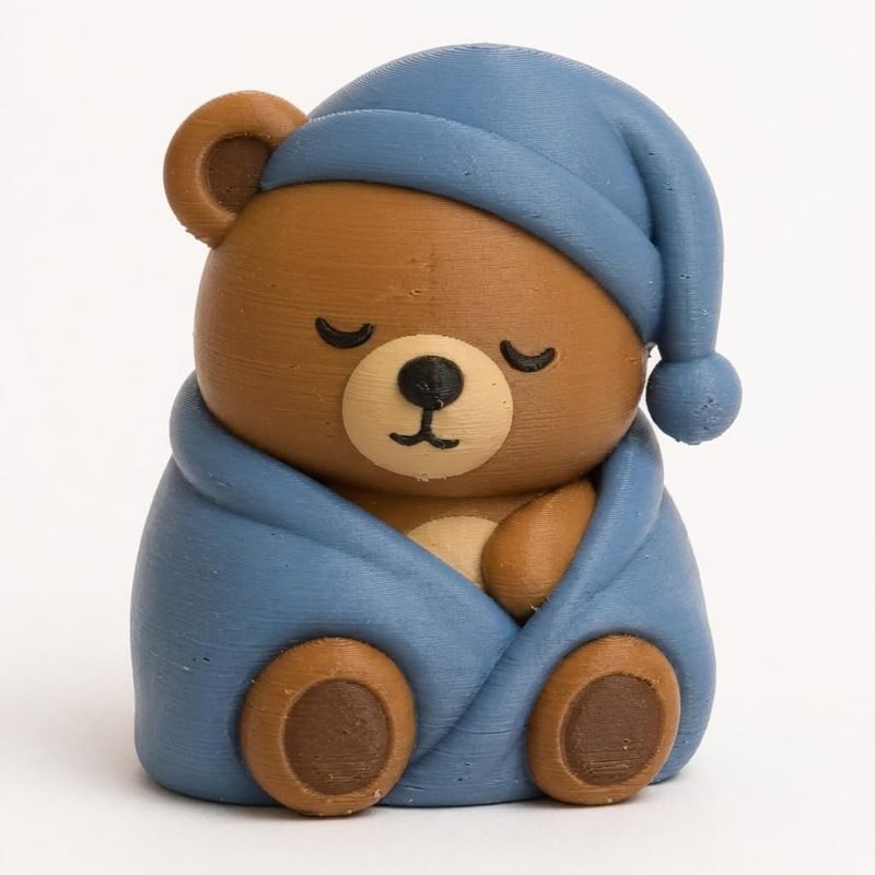 Sleepy Teddy Bear Cub Collectible Figurine - Unique Desk Decor for Adults – 3D Printed in Canada