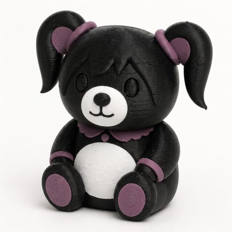 Morbid Pigtailed Goth Teddy Bear Cub Collectible Figurine - Unique Shelf Decor for Adults – 3D Printed in Canada