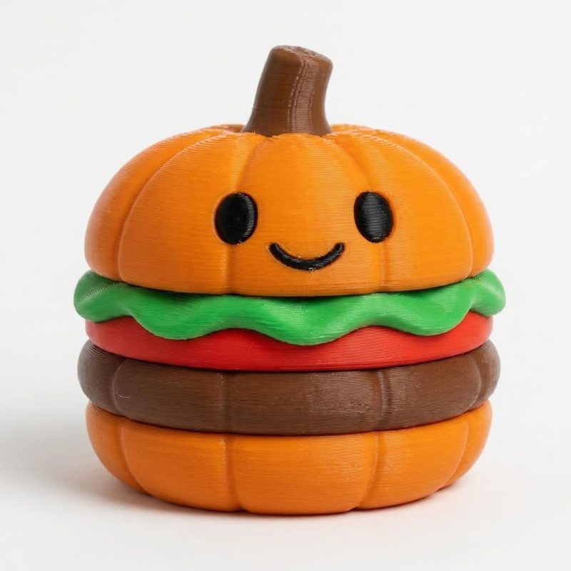 Burger Pumpkin Collectible Figurine - Unique Desk Decor for Adults – 3D Printed in Canada