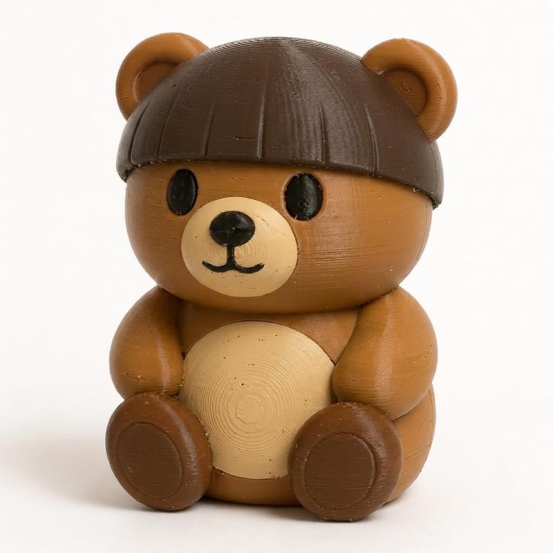 Bowl Cut Teddy Bear Cub Collectible Figurine - Unique Desk Decor for Adults – 3D Printed in Canada
