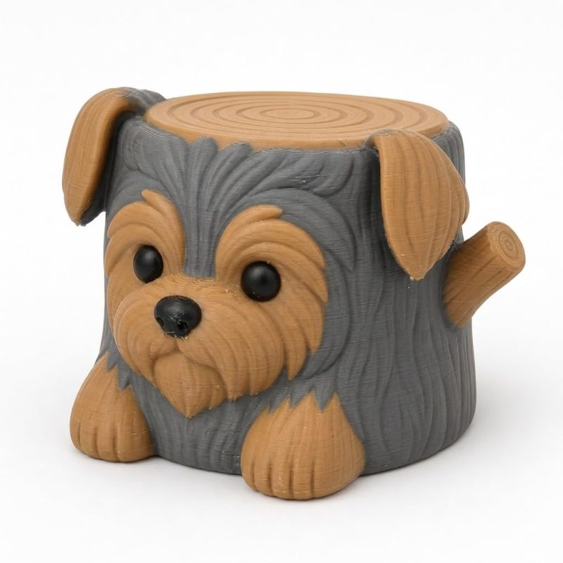 Yorkshire Terrier Tree Stump Collectible Figurine - Unique Desk Decor for Adults – 3D Printed in Canada