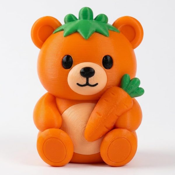 Carrot Teddy Bear Cub Collectible Figurine – Unique Desk Decor for Adults – 3D Printed in Canada