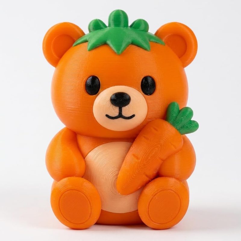 Carrot Teddy Bear Cub Collectible Figurine - Unique Desk Decor for Adults – 3D Printed in Canada