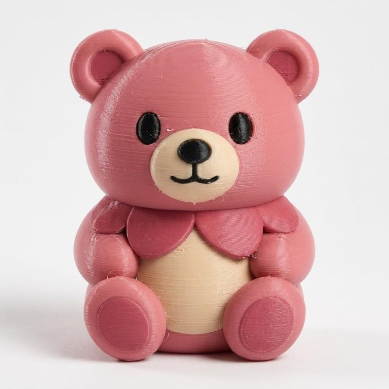 Rose Petal Teddy Bear Cub Collectible Figurine - Unique Desk Decor for Adults – 3D Printed in Canada