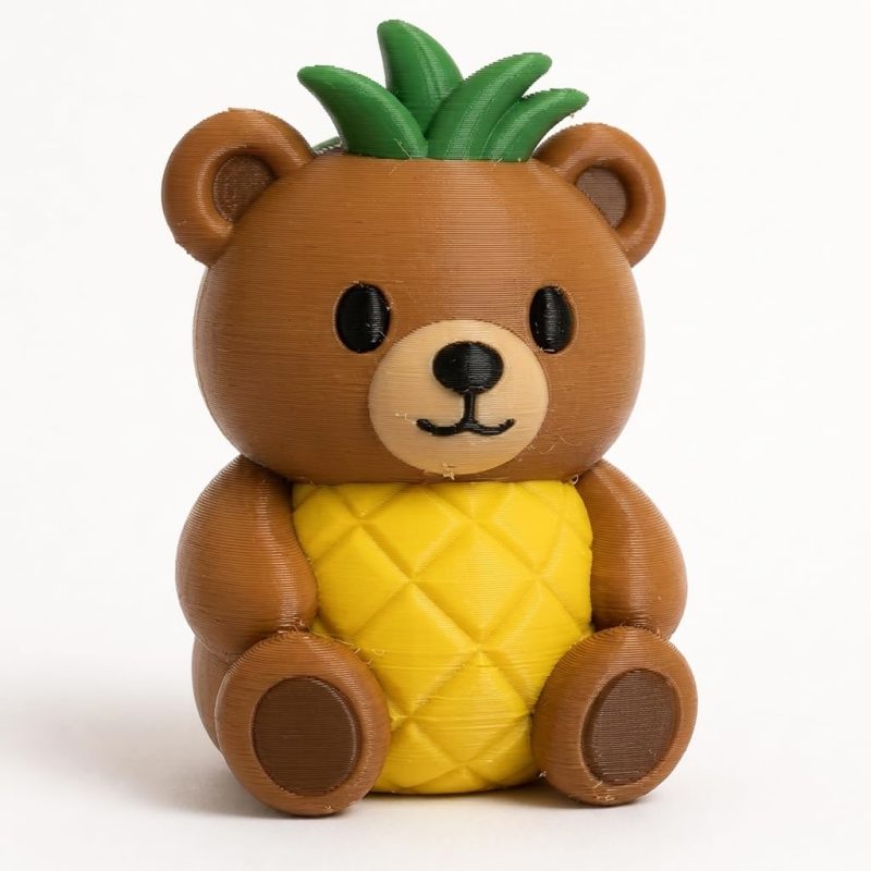 Pineapple Teddy Bear Cub Collectible Figurine - Unique Desk Decor for Adults – 3D Printed in Canada
