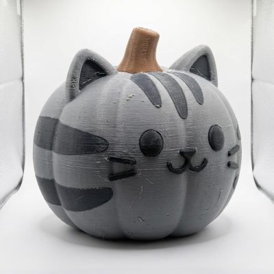 Grey Tabby Cat Pumpkin Collectible Figurine - Unique Desk Decor for Adults – 3D Printed in Canada — 3D Printed Cats by 3DCentral