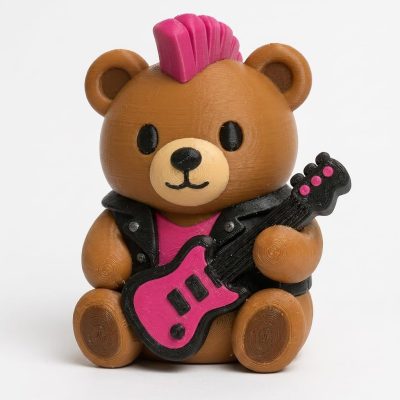 Punk Rock Teddy Bear Cub Collectible Figurine - Unique Desk Decor for Adults – 3D Printed in Canada — 3D Printed Bears by 3DCentral