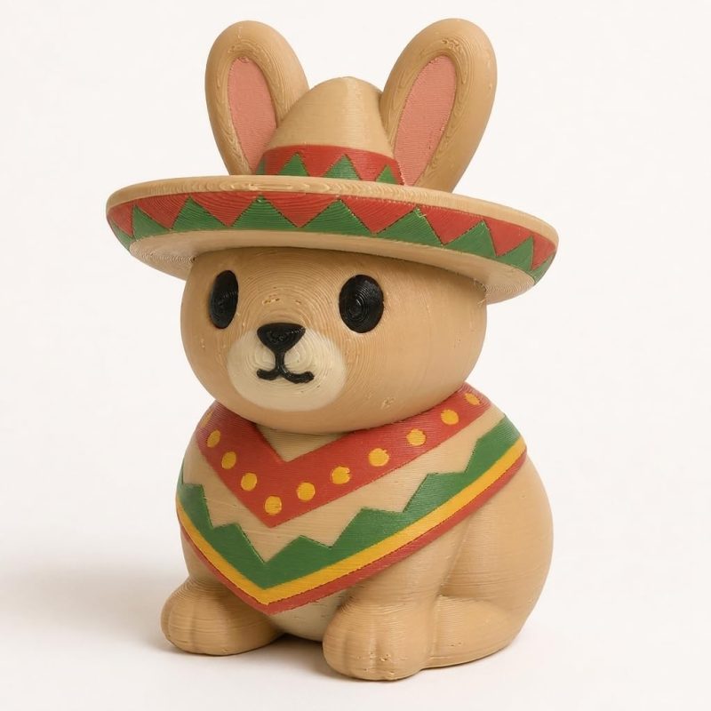 Sombrero Bunny Collectible Figurine - Unique Desk Decor for Adults – 3D Printed in Canada