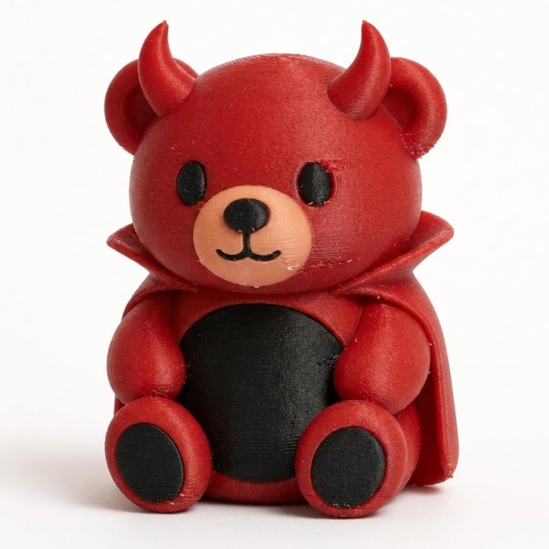 Spooky Devil Teddy Bear Cub Collectible Figurine - Unique Desk Decor for Adults – 3D Printed in Canada