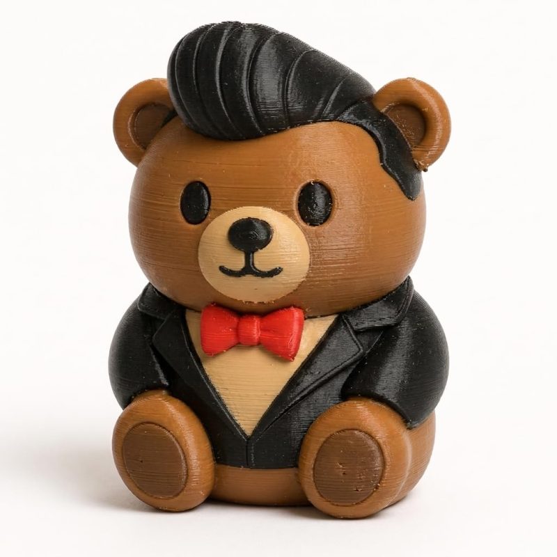 Rockabilly Fancy Teddy Bear Cub Collectible Figurine - Unique Desk Decor for Adults – 3D Printed in Canada