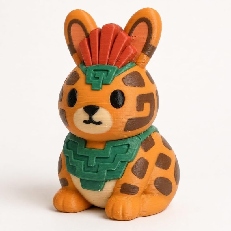 Aztec Jaguar Warrior Bunny Collectible Figurine - Unique Desk Decor for Adults – 3D Printed in Canada