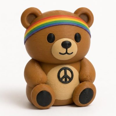 Hippie Teddy Bear Cub Collectible Figurine - Unique Desk Decor for Adults – 3D Printed in Canada — 3D Printed Bears by 3DCentral