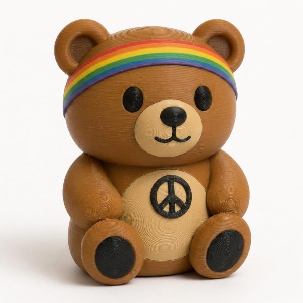 Hippie Teddy Bear Cub Collectible Figurine - Unique Desk Decor for Adults – 3D Printed in Canada - 3D printed collectible