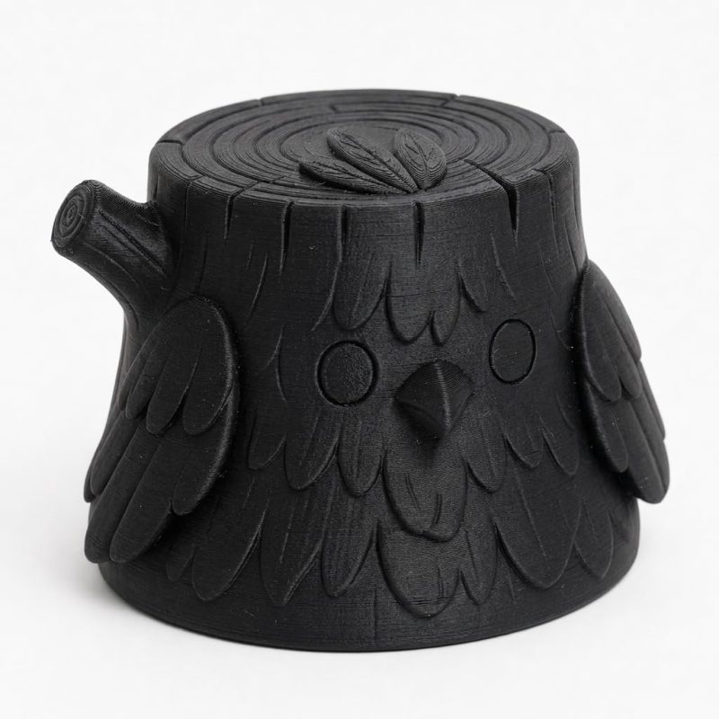 Black Raven Tree Stump Collectible Figurine - Unique Desk Decor for Adults – 3D Printed in Canada